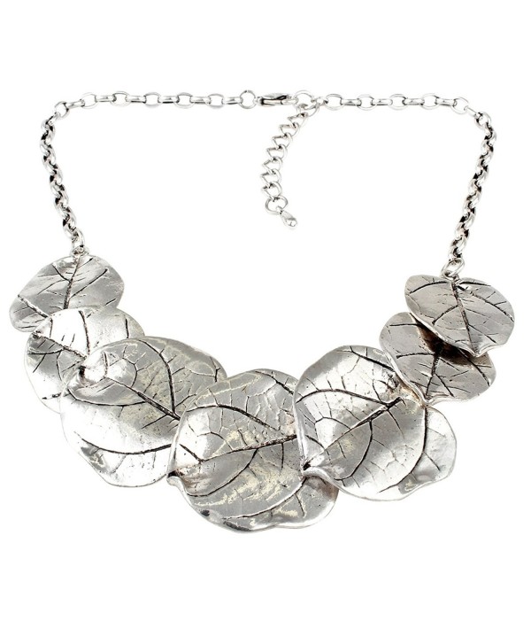 Leaf Bib Statement Necklace - Silver Tone - CW126BQRXXF